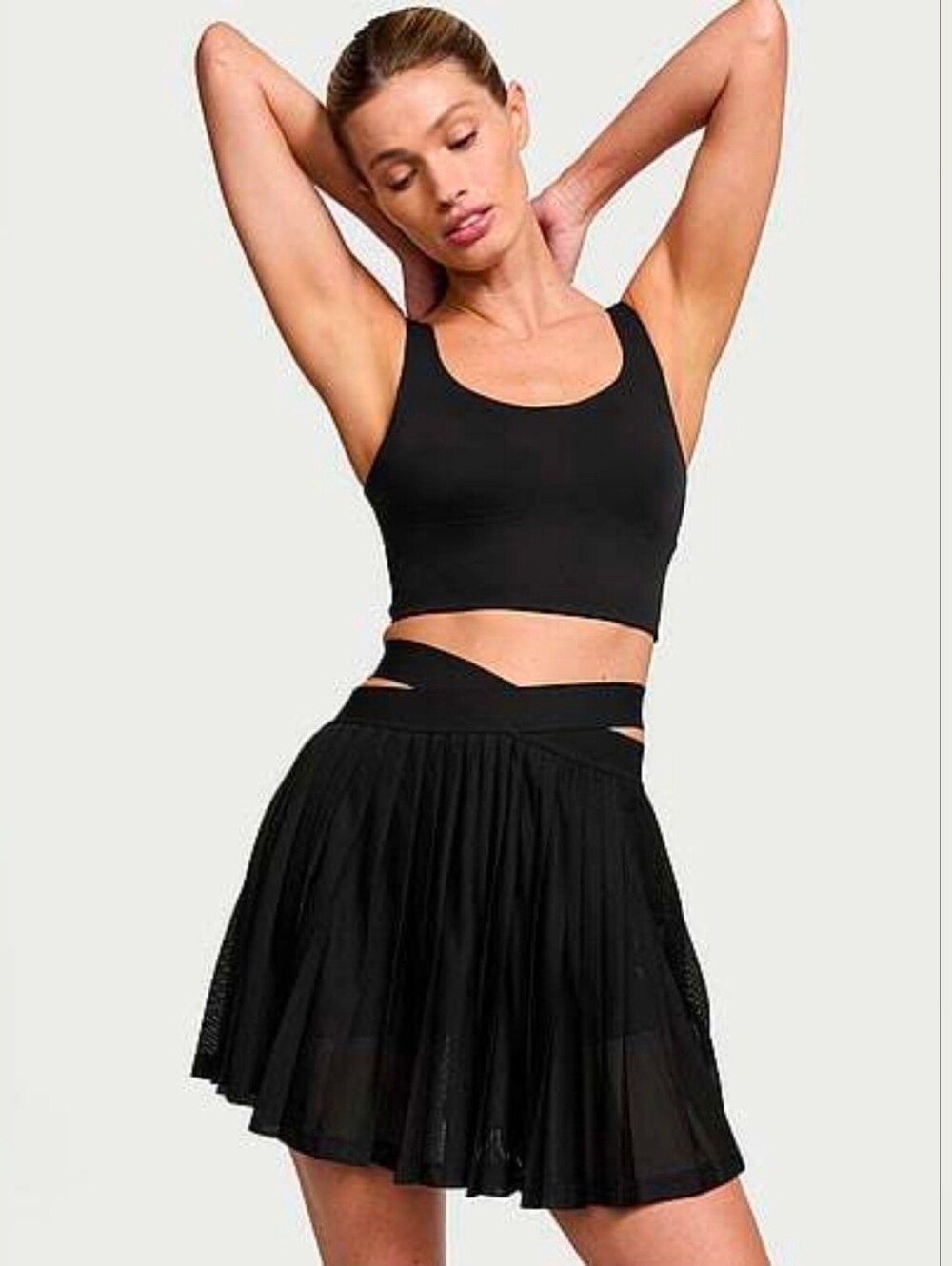 Victorias Secret VSX Elevate Strappy Pleated Skirt Tennis Athleisure Black Med
